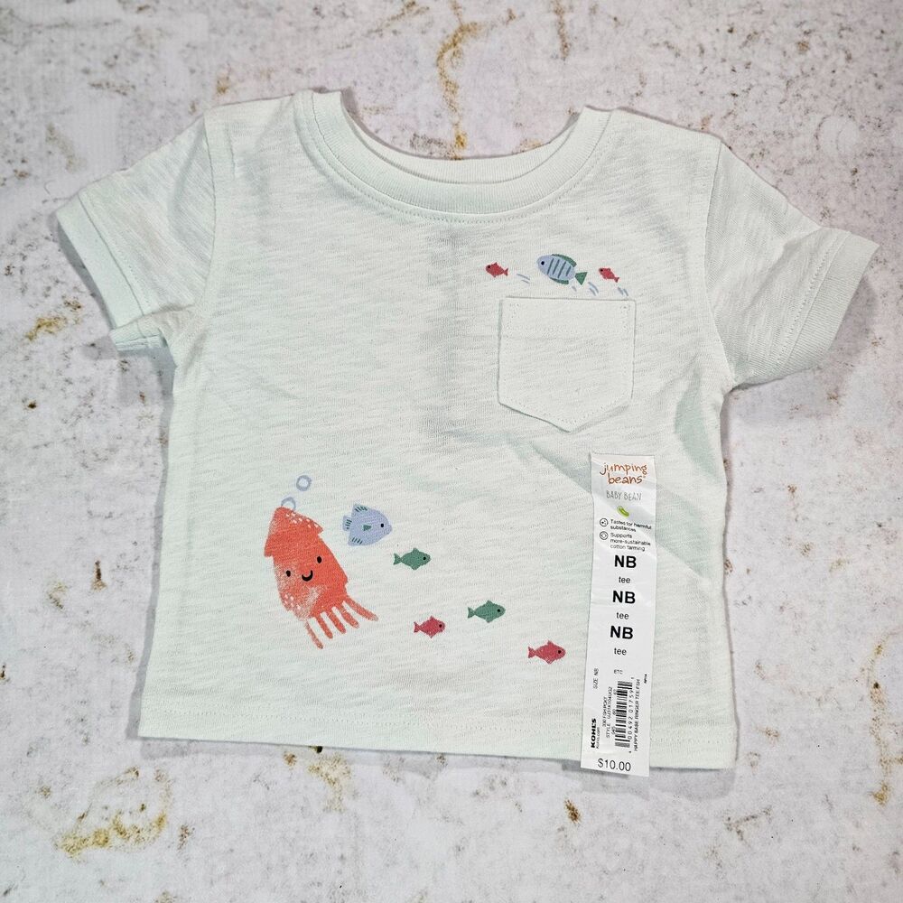 Jumping Beans Baby Bean Newborn Tee Shirt Sea Life Squid Fish Pocket T-Shirt NB